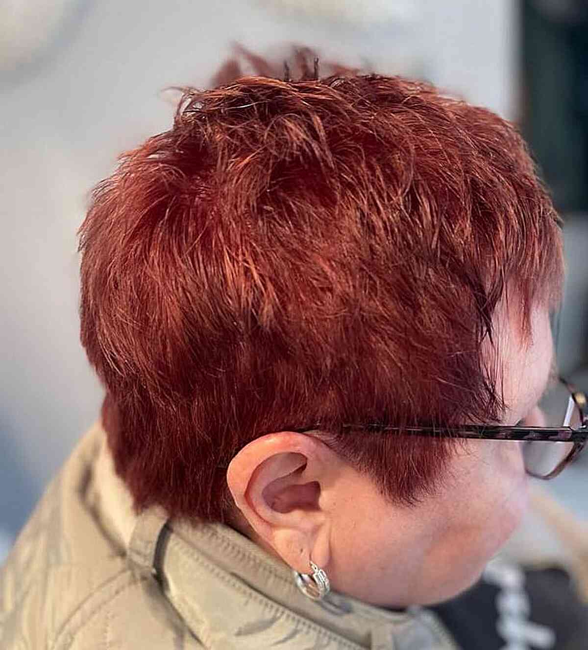 Burgundy Red for 60-year-old Women's Short Sharp Choppy Haircut