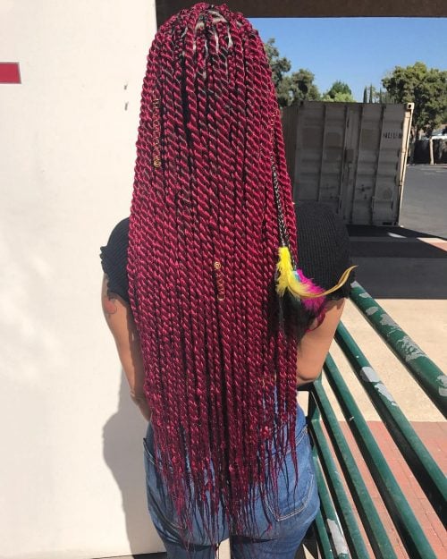 Burgundy hair with Senegalese Twists