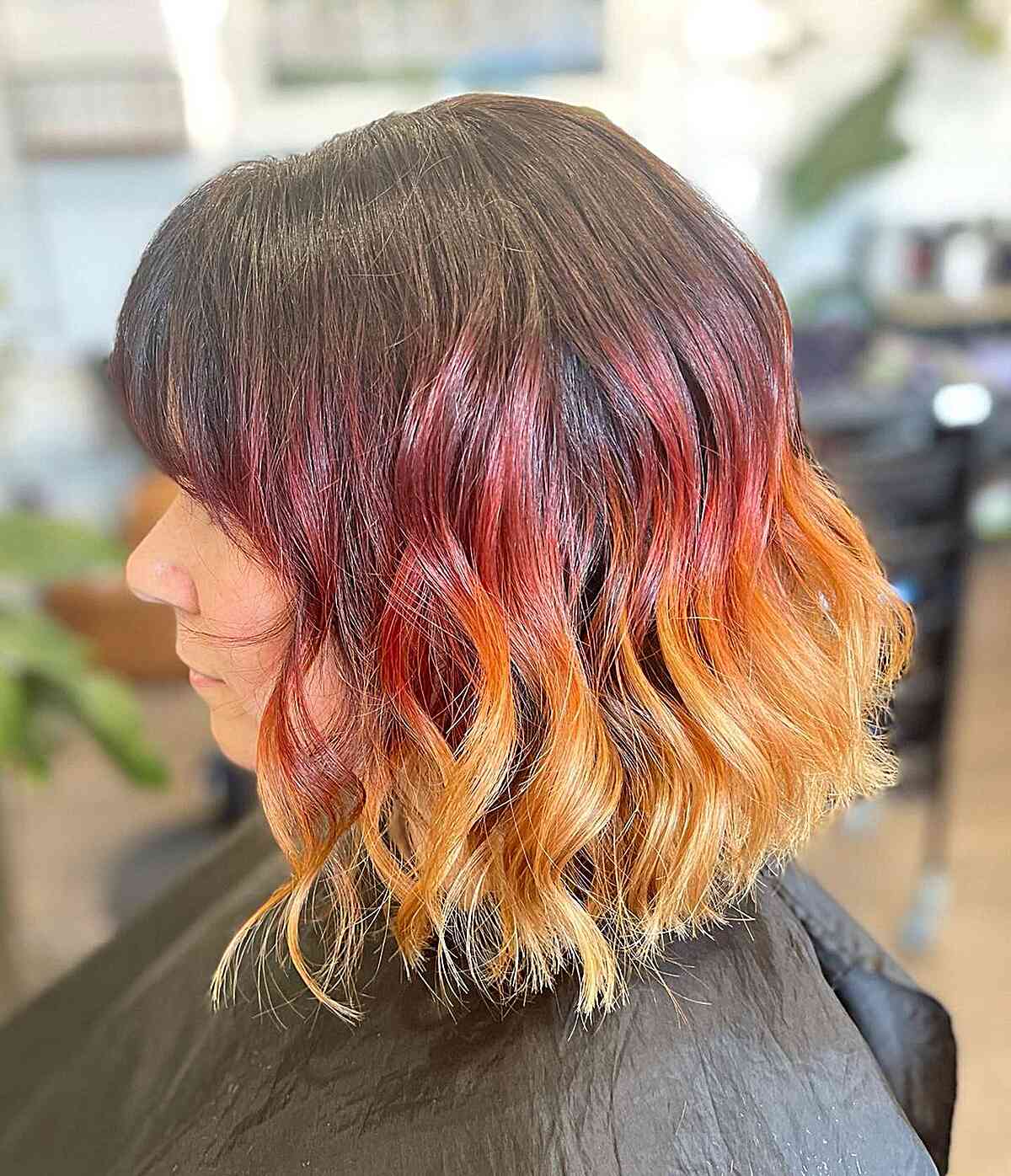 Burgundy to Honey Blonde Ombre with Bangs