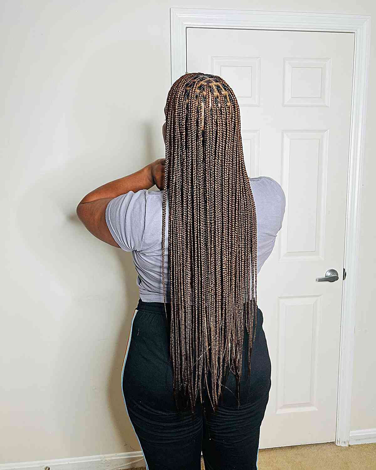 Butt-Length Small Box Braids without Knots for Black Women