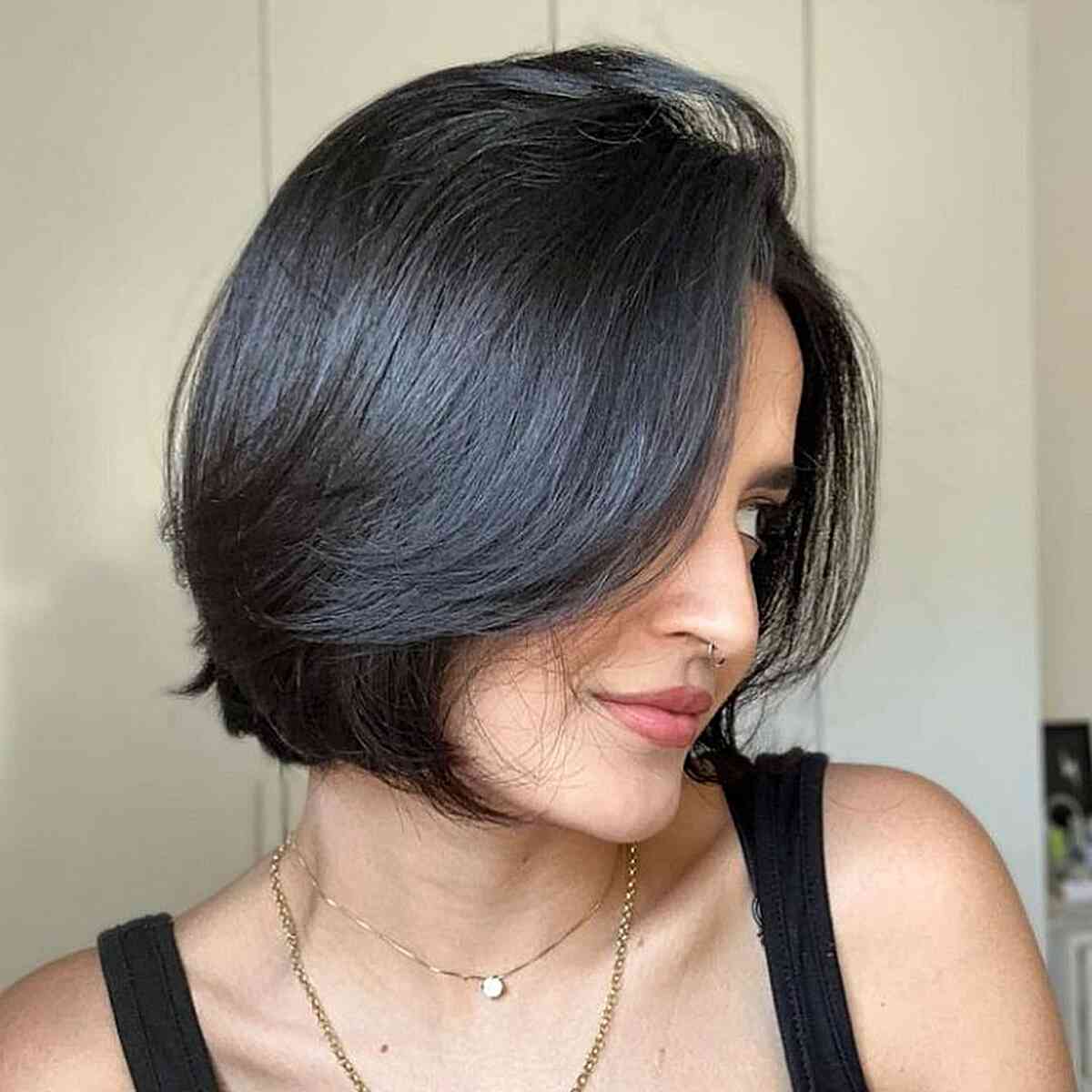 Butterfly Chin-Length Bob Cut with Long Layers
