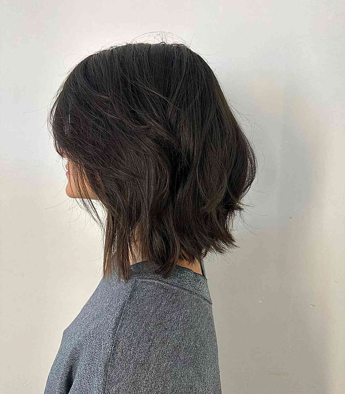 Shoulder-Length Butterfly Textured Bob with Side Bangs