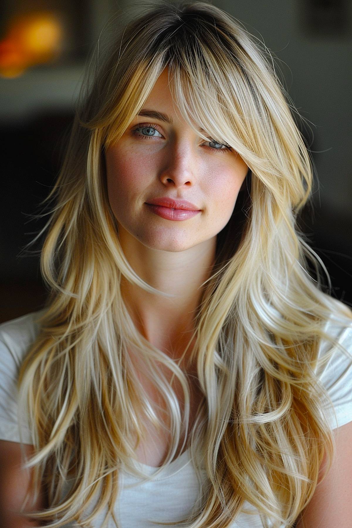 Buttery blonde highlights on layered hair