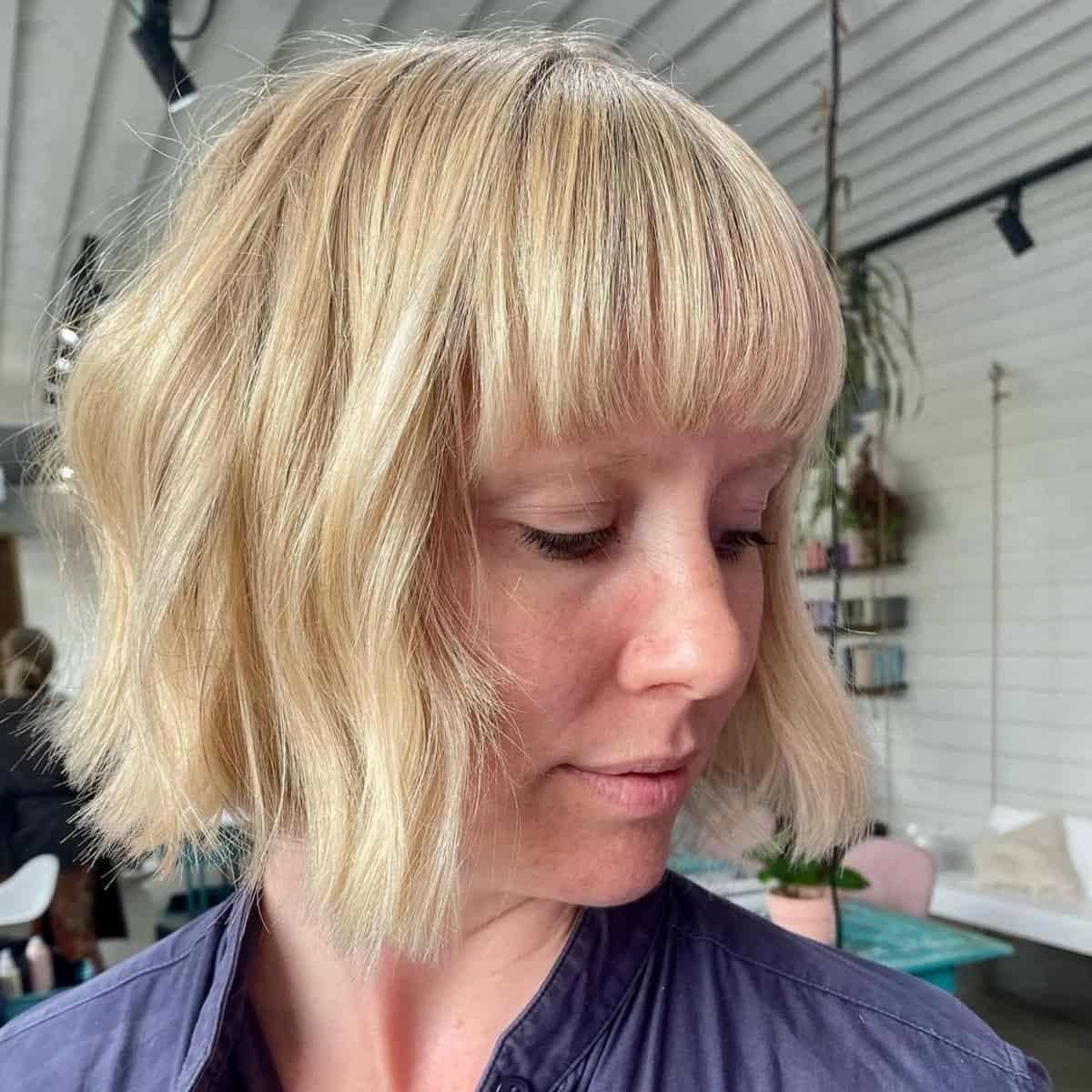 Buttery Blonde Bob with Bangs
