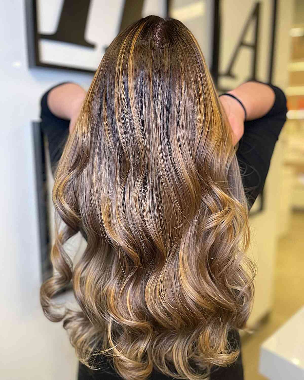 Buttery Caramel Brown Balayage Waves for Long Brown Hair