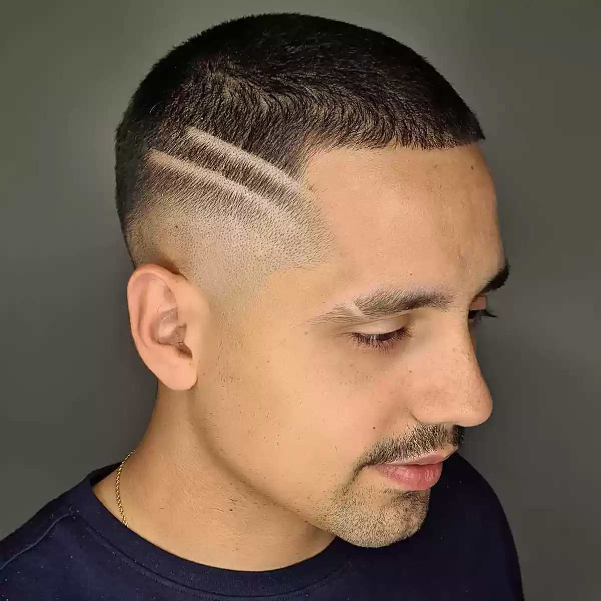 Buzz Haircut with Shaved Lines for Men
