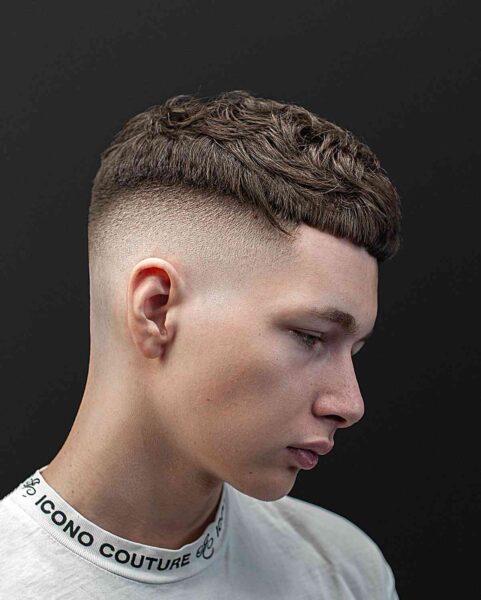 A Caesar Cut with a High Fade for Teen Boys