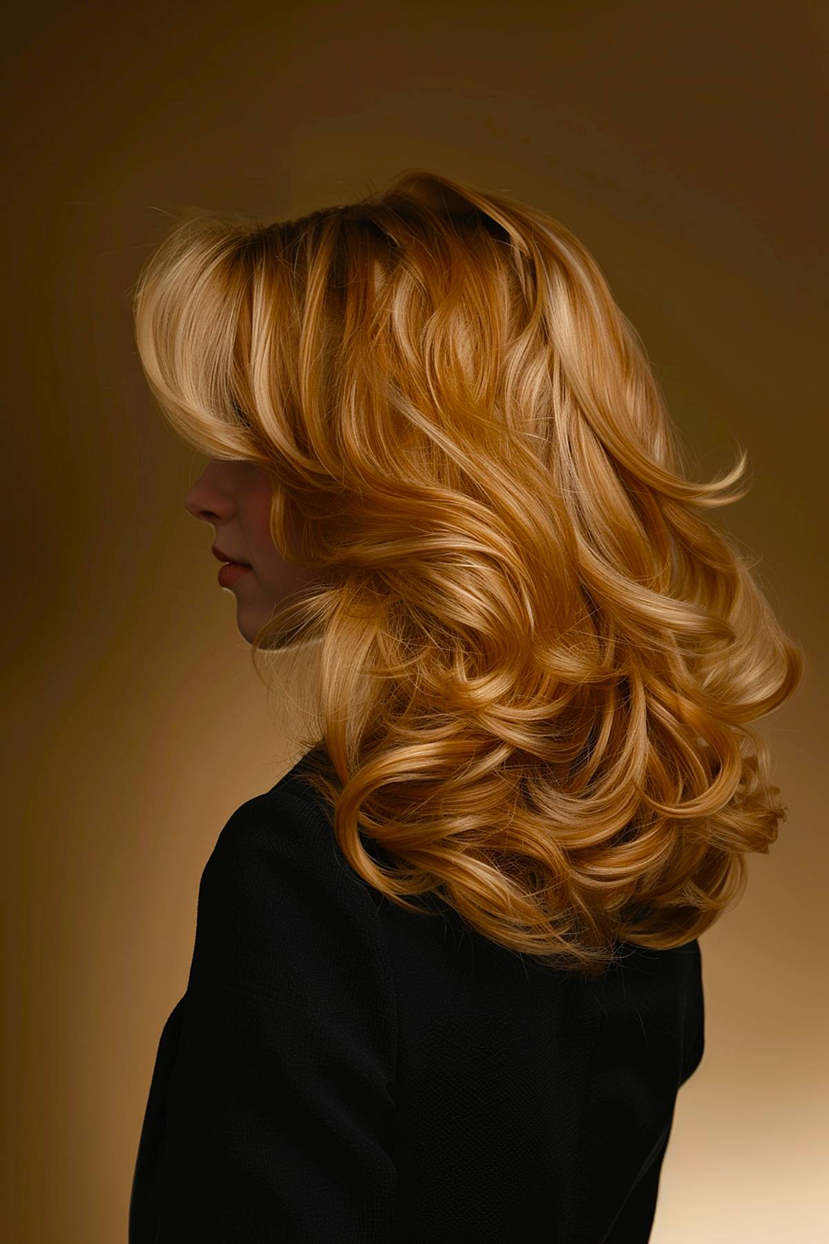 Golden blonde highlights with voluminous waves