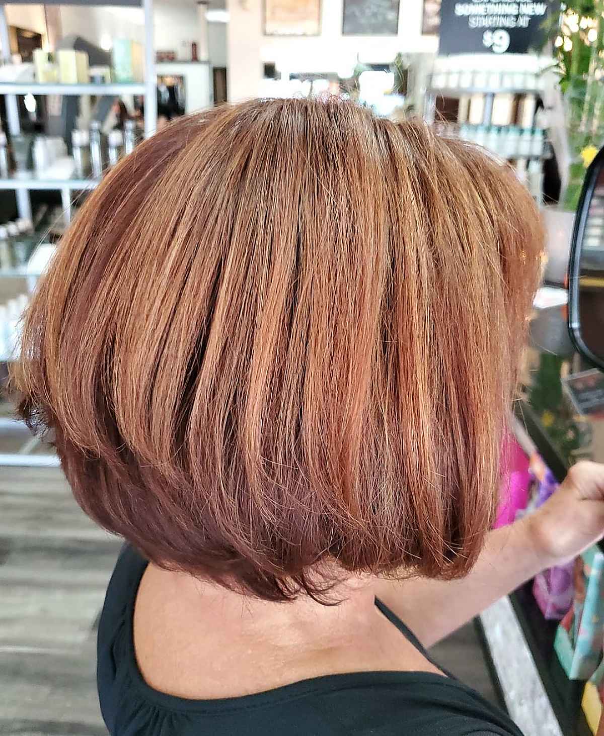 caramel and copper tones fall hair color for old lady