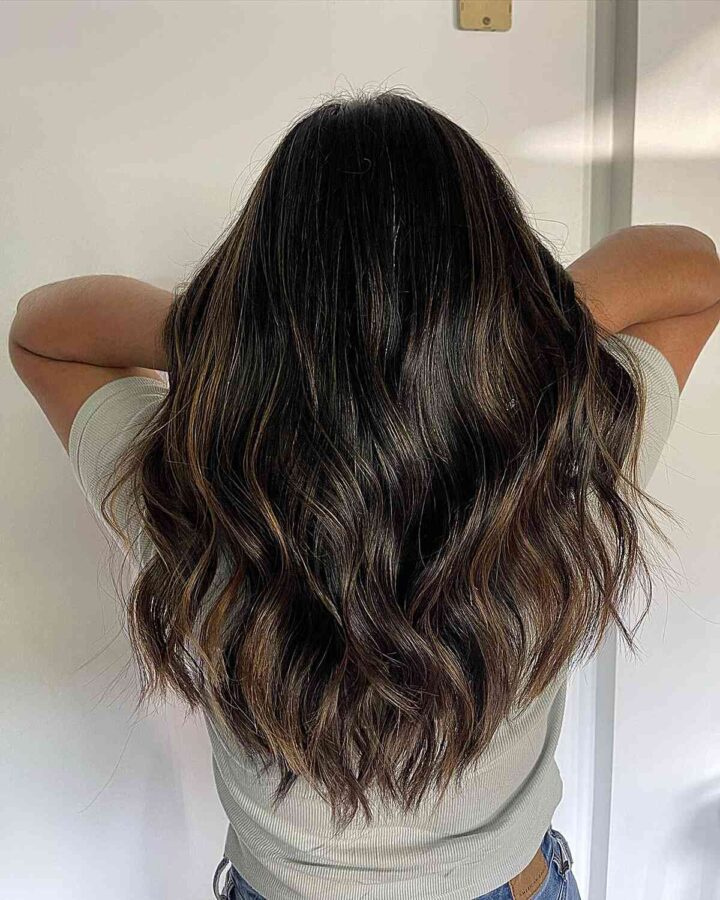 25 Examples Caramel Balayage on Black Hair