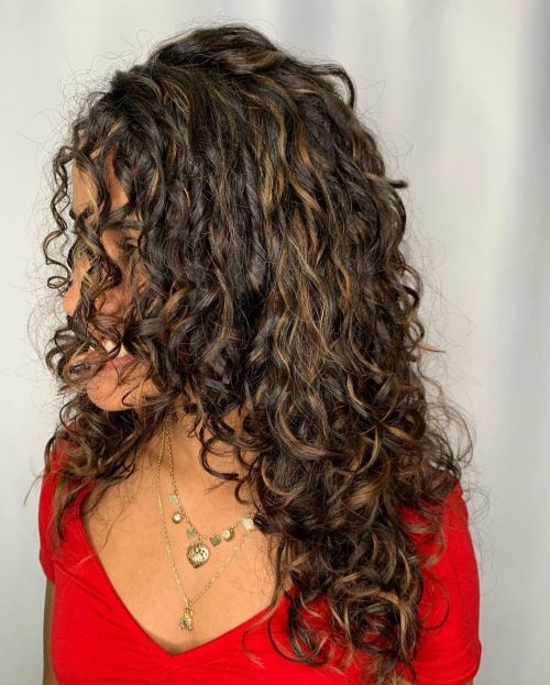 Caramel Highlights on Brown Curl Hair