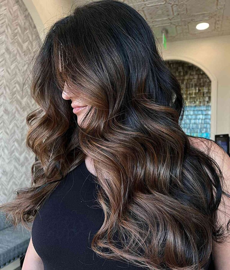 25 Examples Caramel Balayage on Black Hair