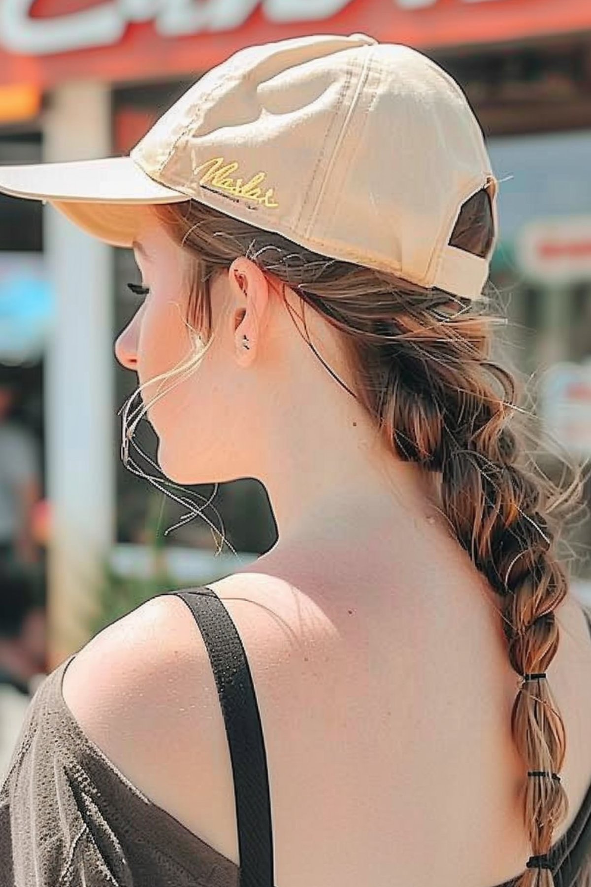 Casual braided ponytail with a baseball cap for summer