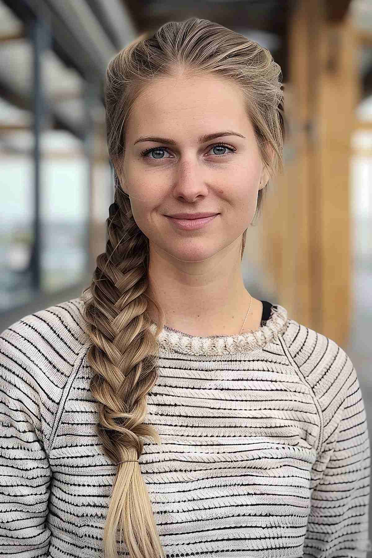 Woman with a casual fishtail braid hairstyle