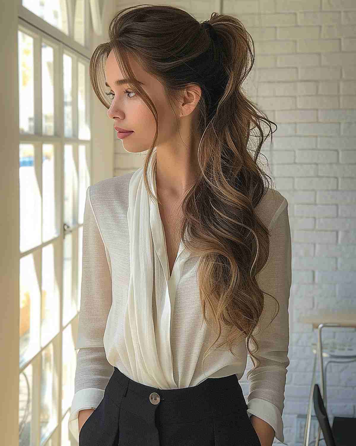 Casual wavy ponytail for daytime dates
