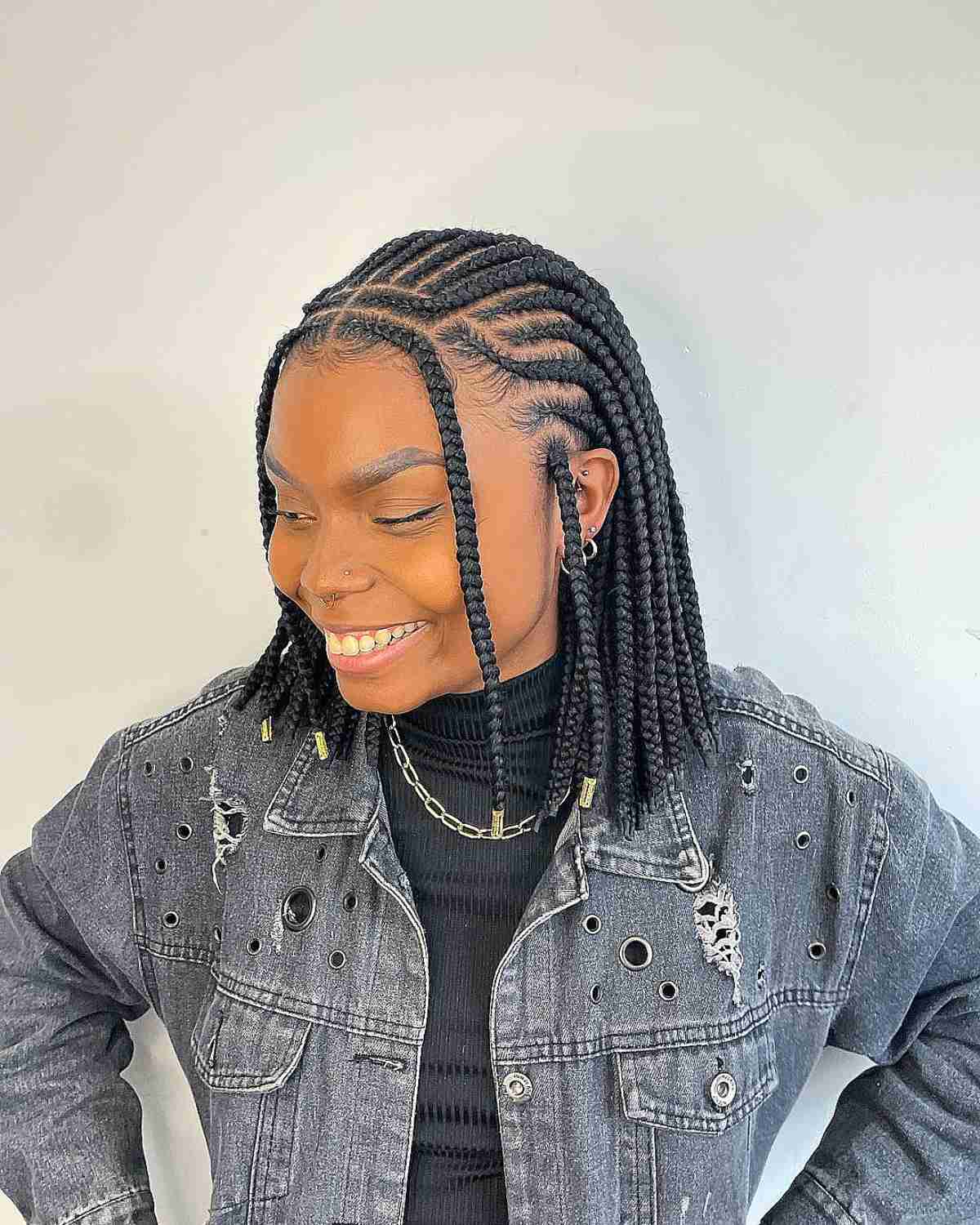 Center Part Ghana Braided Bob with Face-Framing Pieces