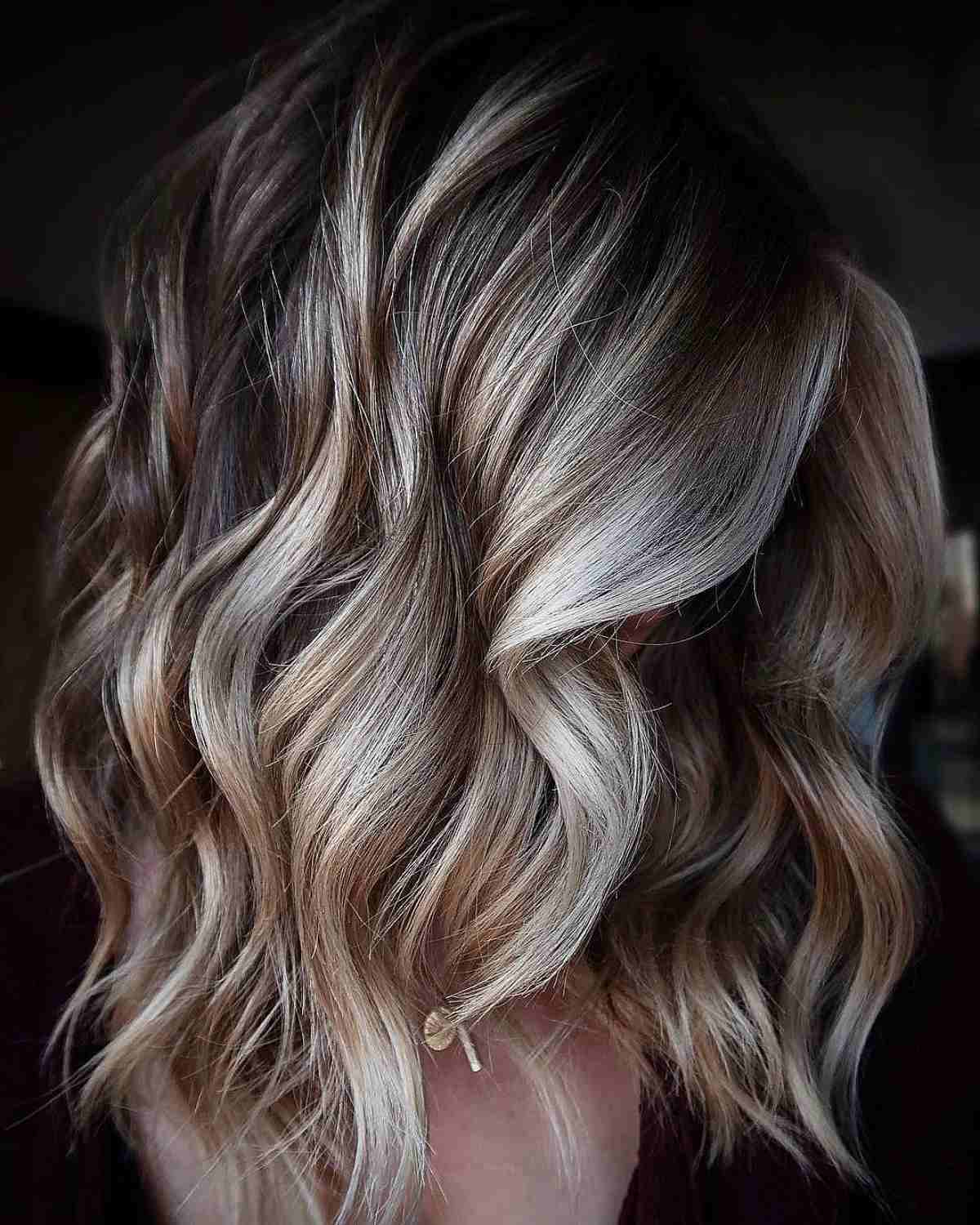 Champagne Blonde Balayage with Dark Roots and Hair