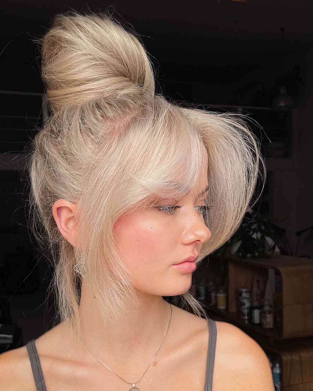 Champagne Blonde Messy Top Knot Updo Bun