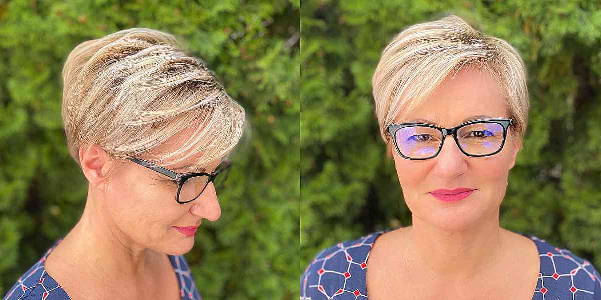 Champagne Blonde Pixie for 50-Year-Olds with Glasses