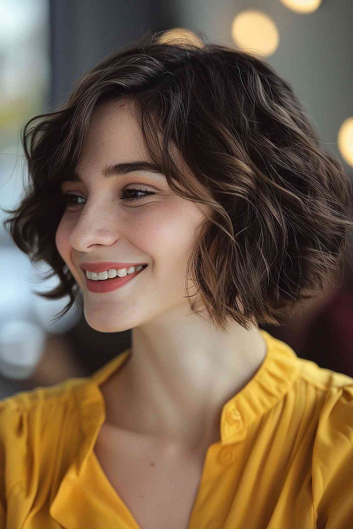 Chanel bob haircut with gentle waves for an elegant, versatile style.