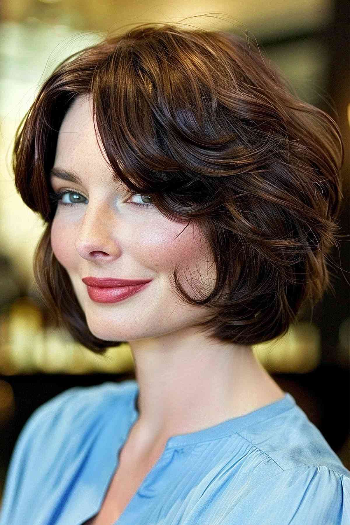 Layered Chanel bob with soft highlights and a dynamic, flowing silhouette.