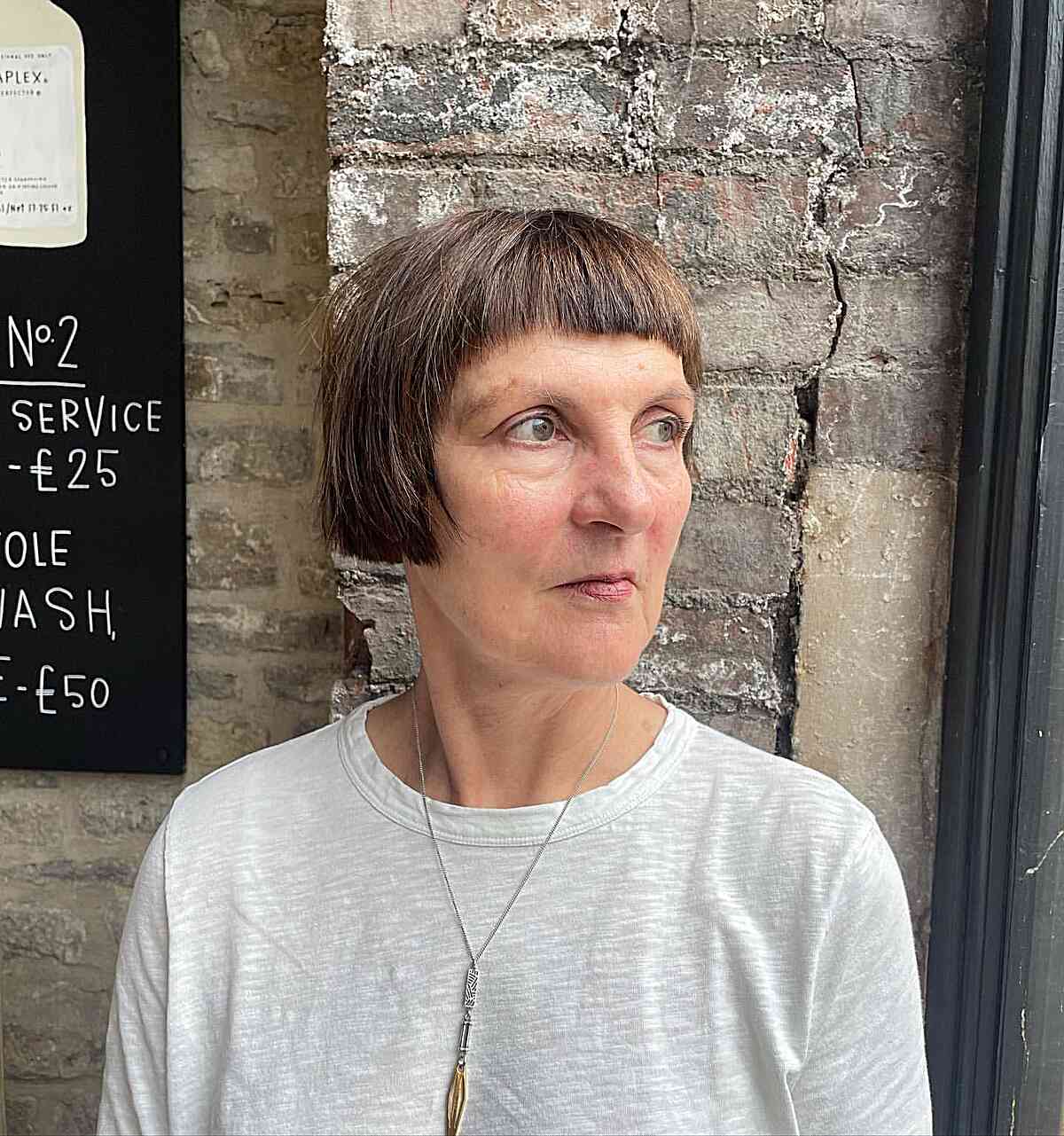 Cheek-Length French Bob with Micro Bangs for Women Over 70