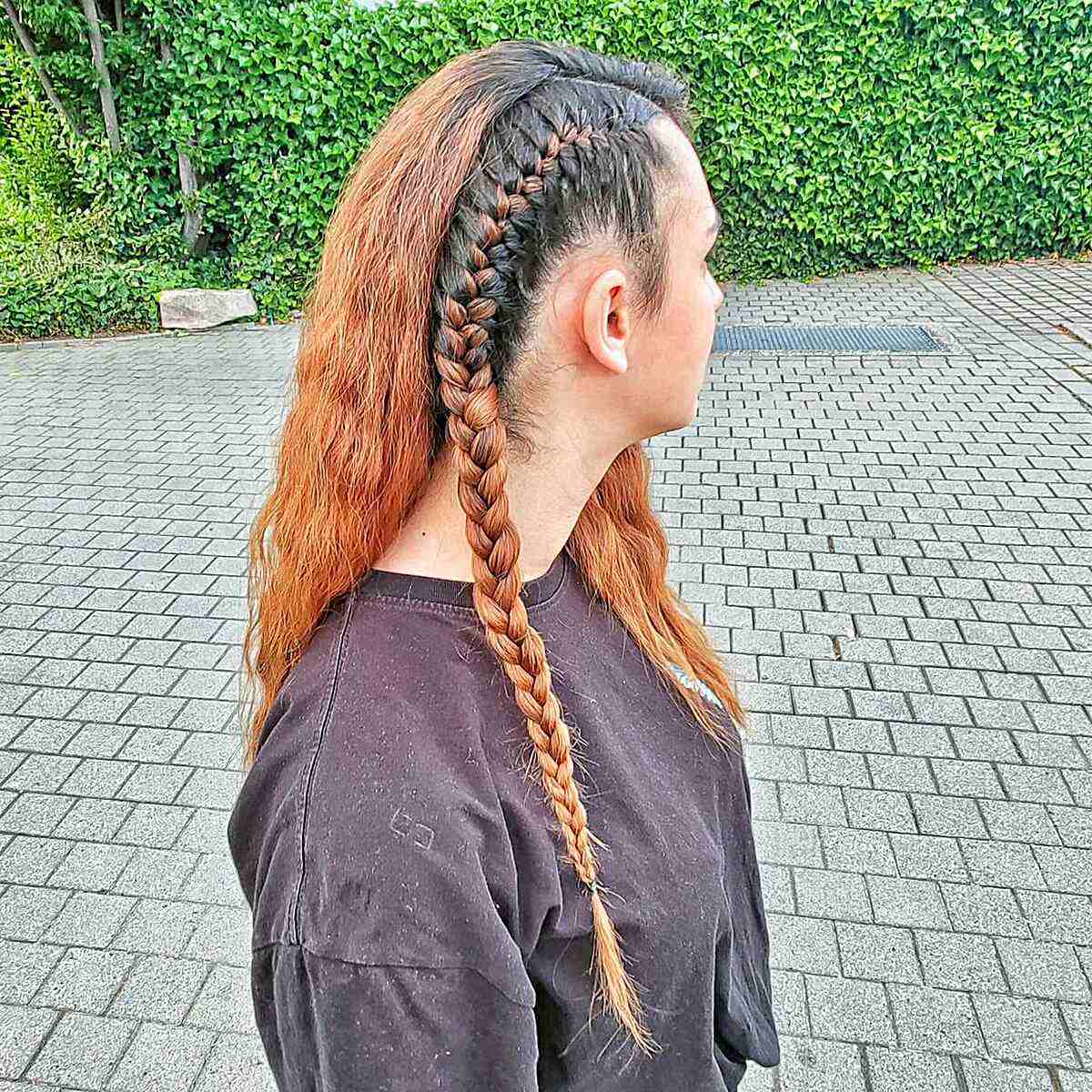 Cheerleading French Side Braid with Side Part for Long Haircut