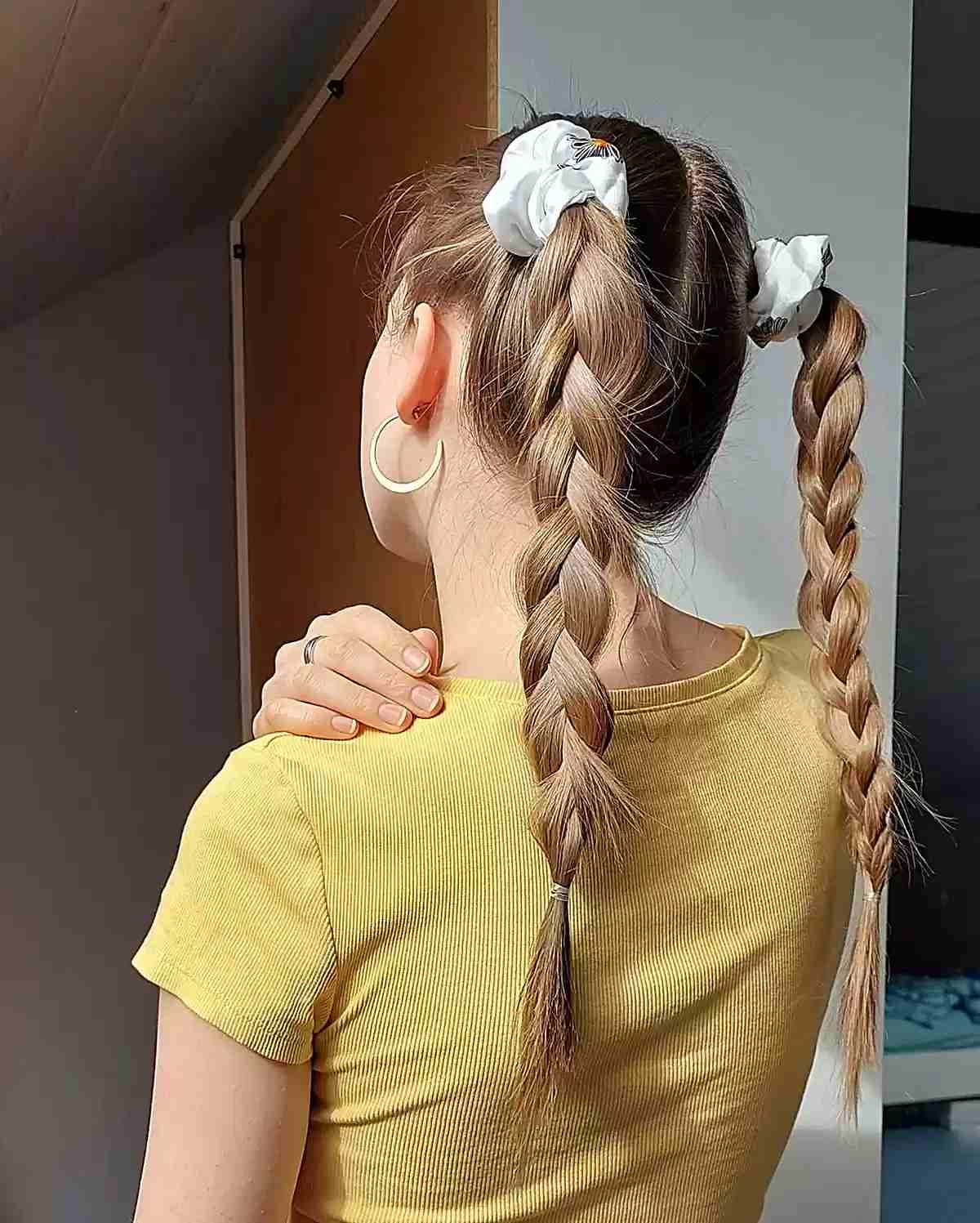 Cheerleading-Perfect Braided Pigtails with Scrunchies