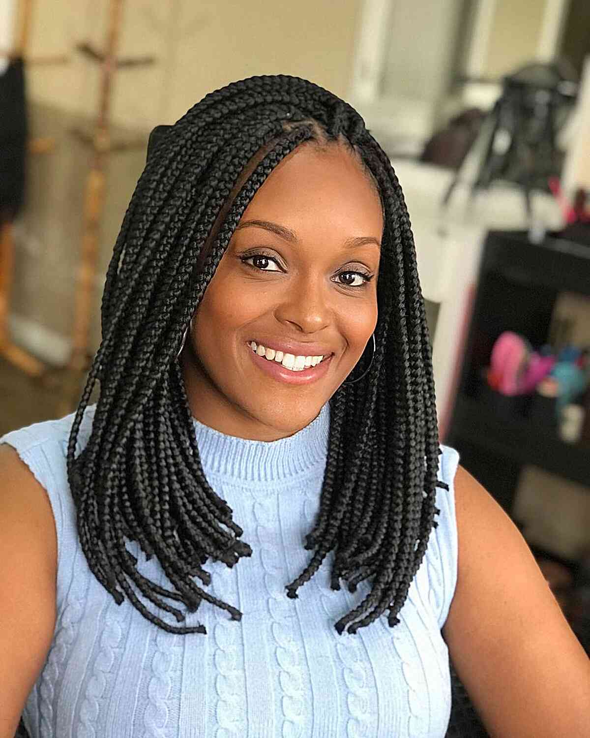 Chest-Length Box Braids for Black Ladies