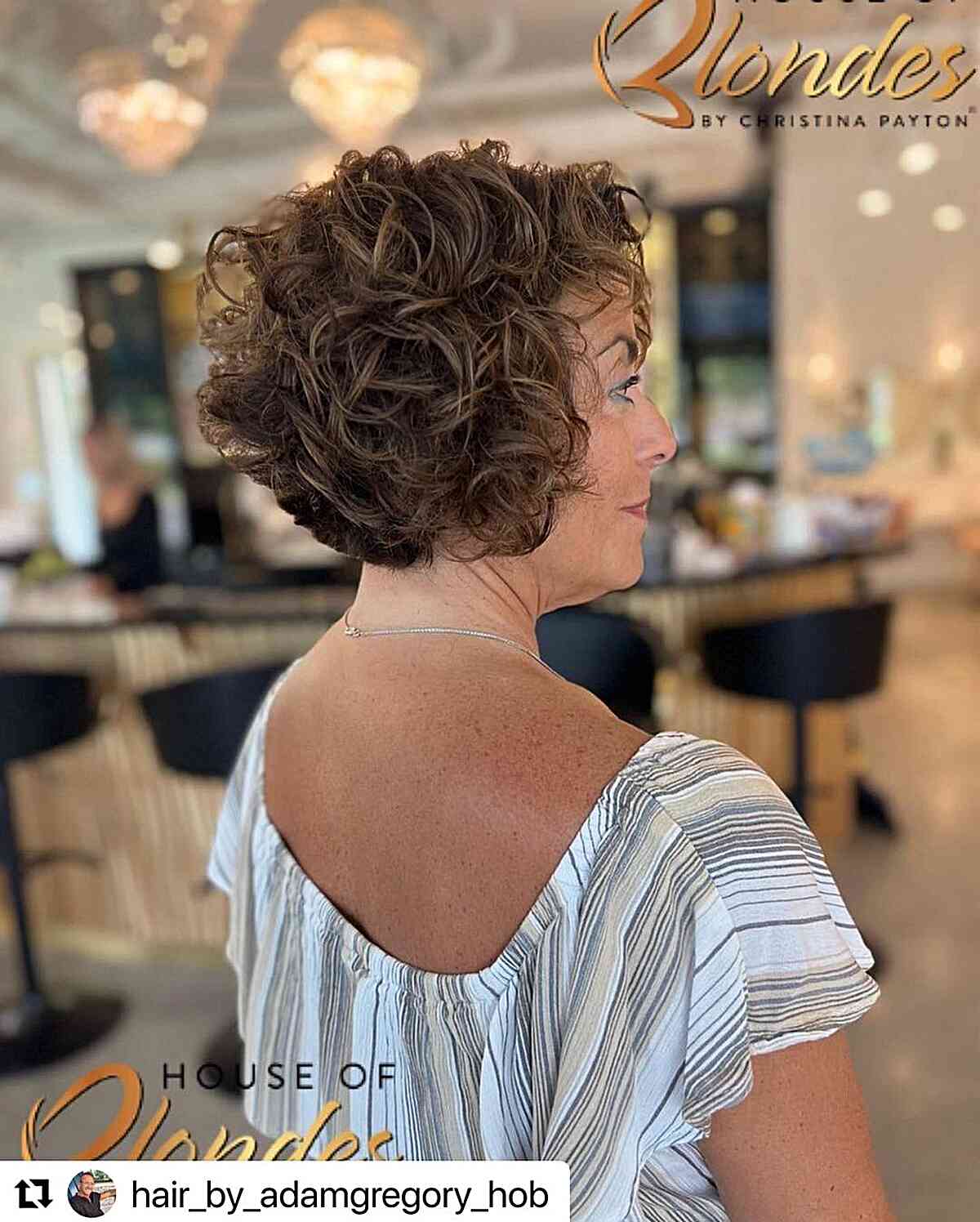 Chestnut Brown on Short Graduated Curly Bob for Ladies Aged 60