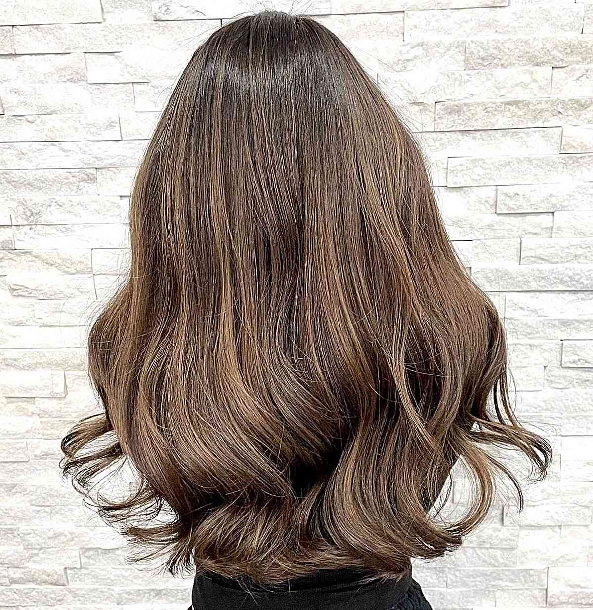 Chestnut Mushroom Brown Balayage Highlights with Root Melt for Long and Thick Hair