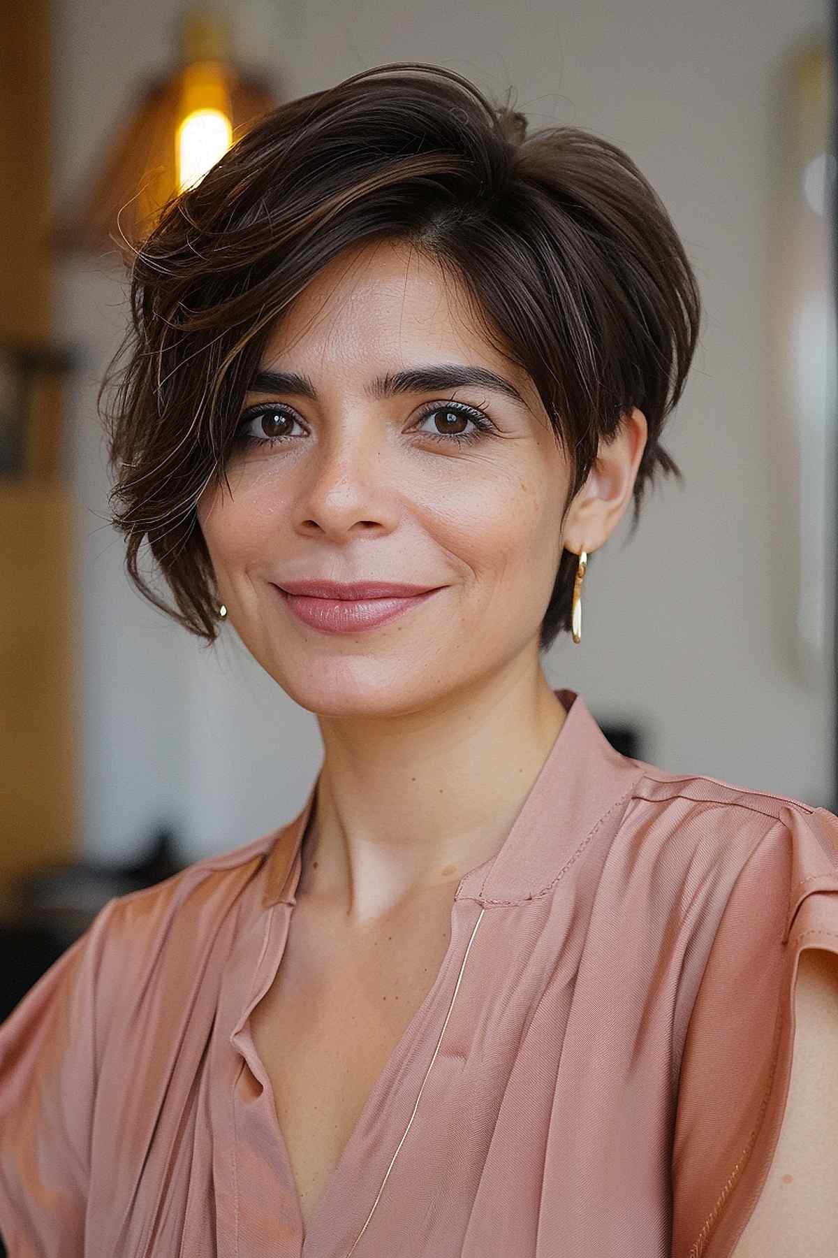 Chic asymmetrical pixie bob with longer front layers