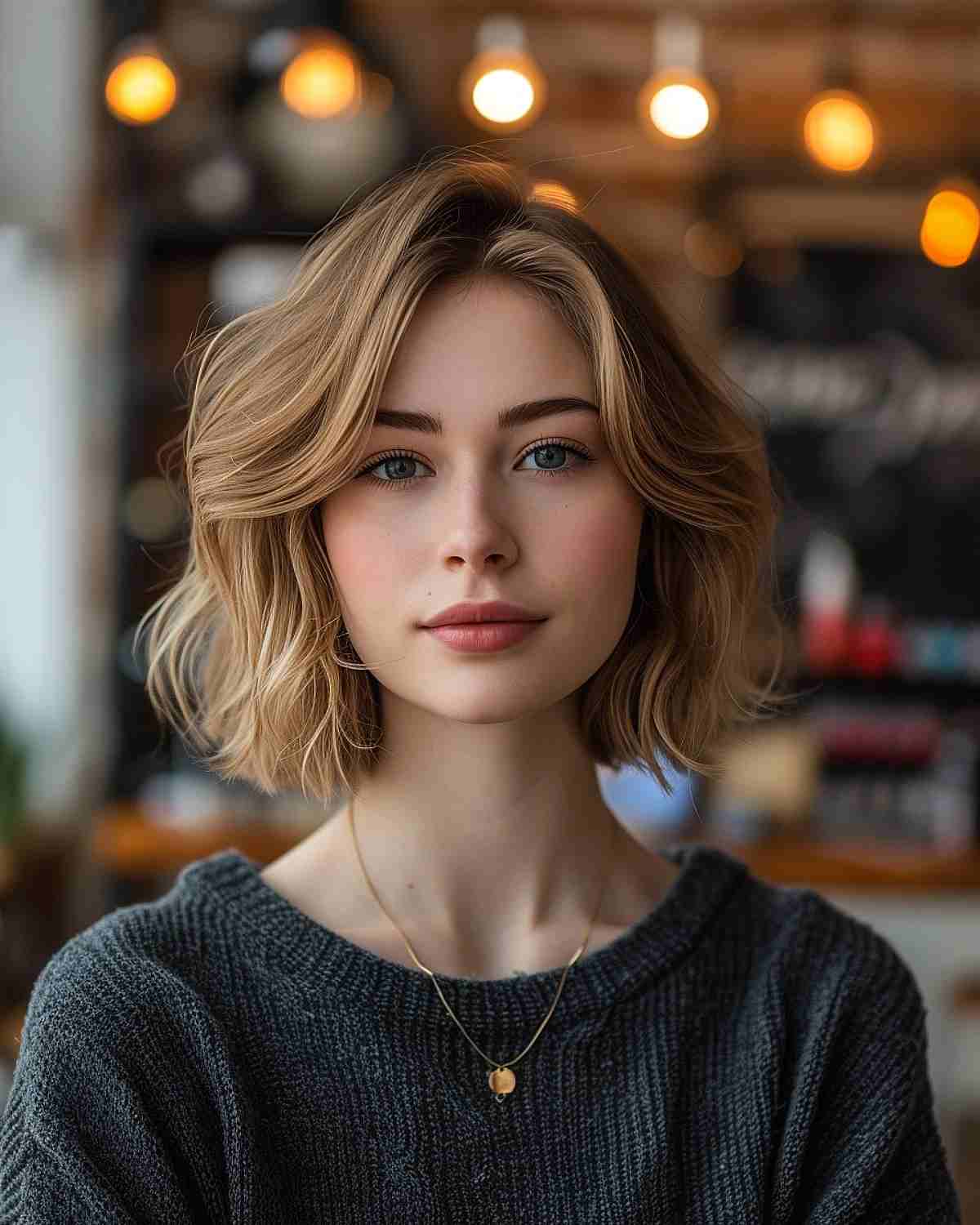 Chic bob with textured waves on heart's day