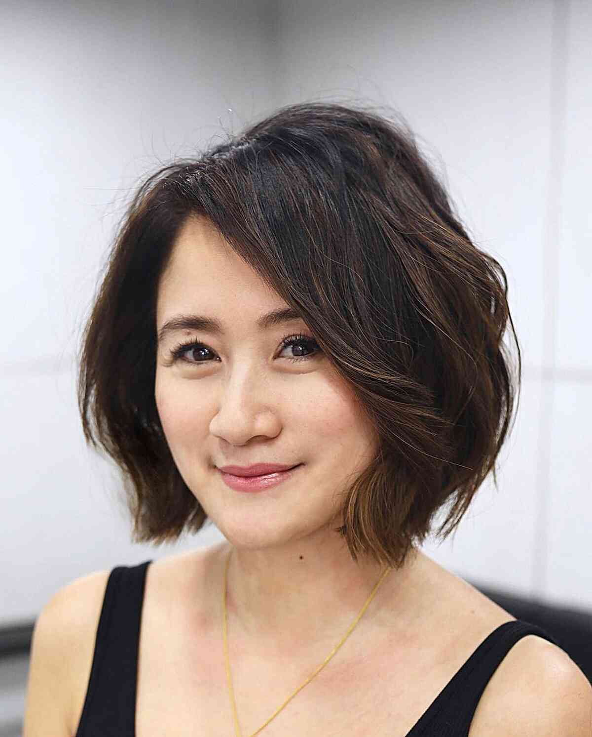 Chic Brunette Chin-Length Bob with layers and a face-framing effect