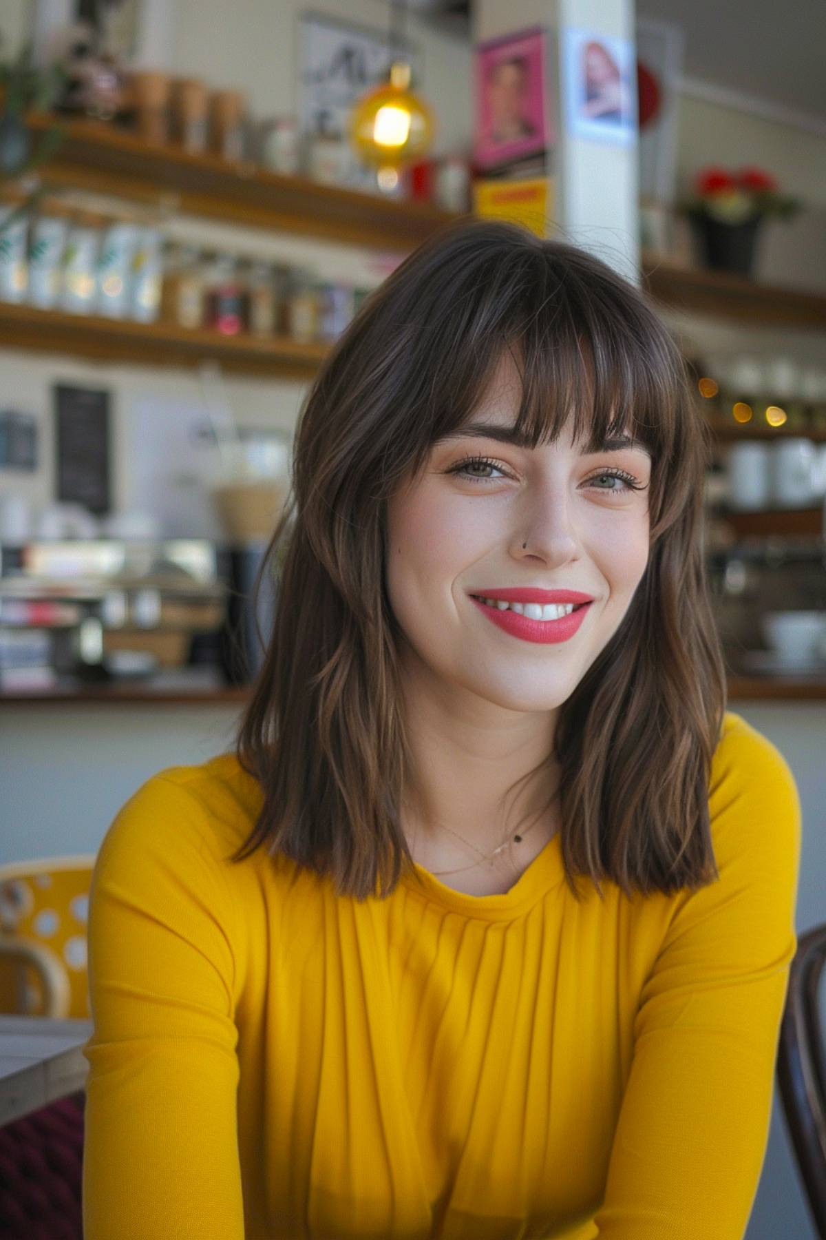 French-inspired long bob with bangs for fine hair