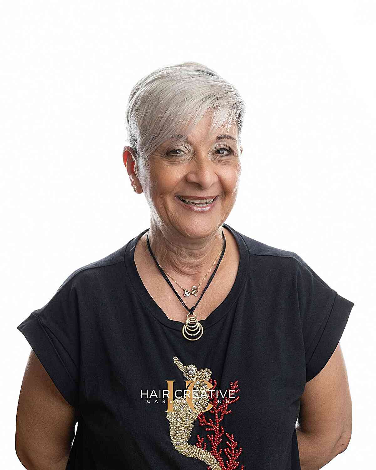 Chic Gray Side-Swept Short Hair for 60-Year-Old Ladies