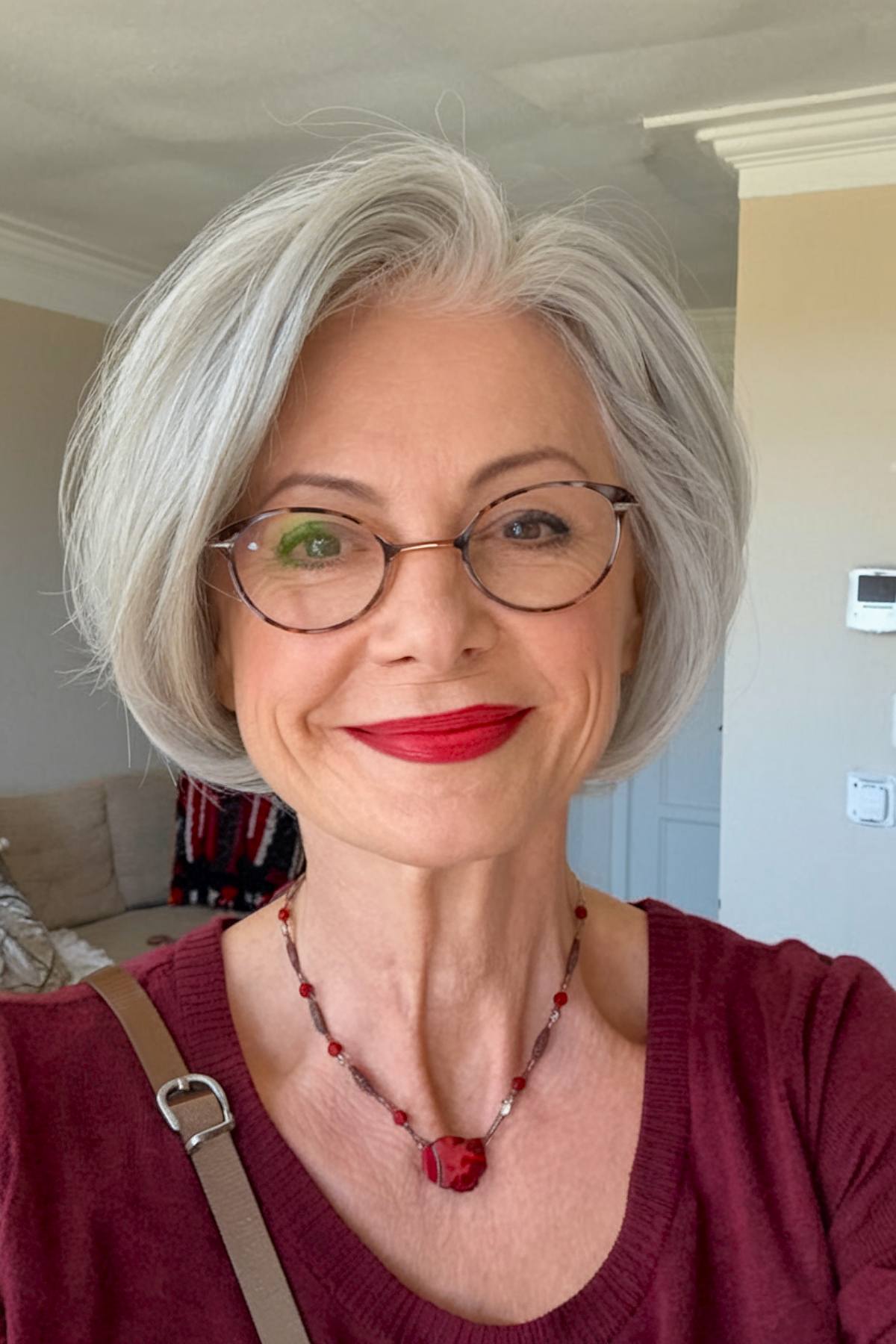 Soft bob hairstyle for women over 70 with glasses