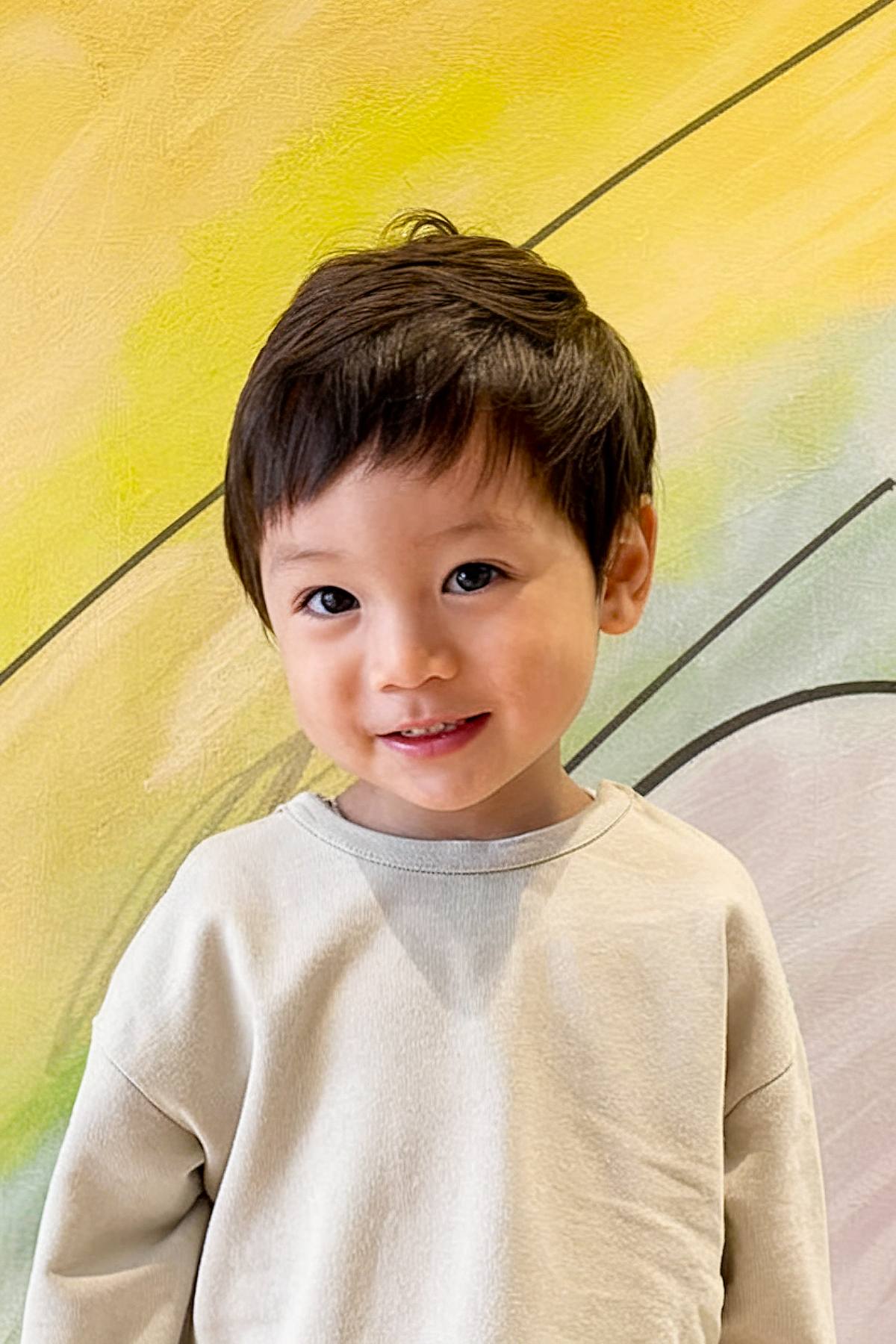 Japanese toddler boy hairstyle with longer top and tapered sides