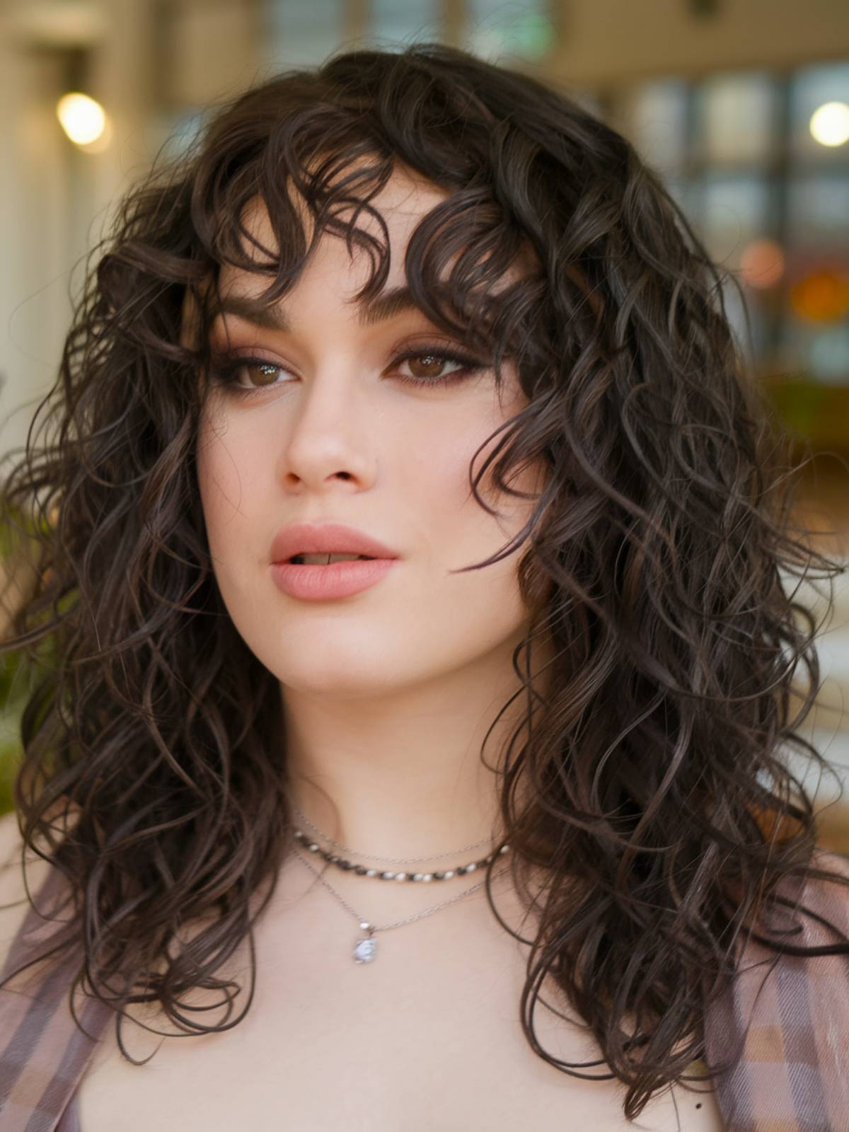 Layered curly hairstyle for oval faces