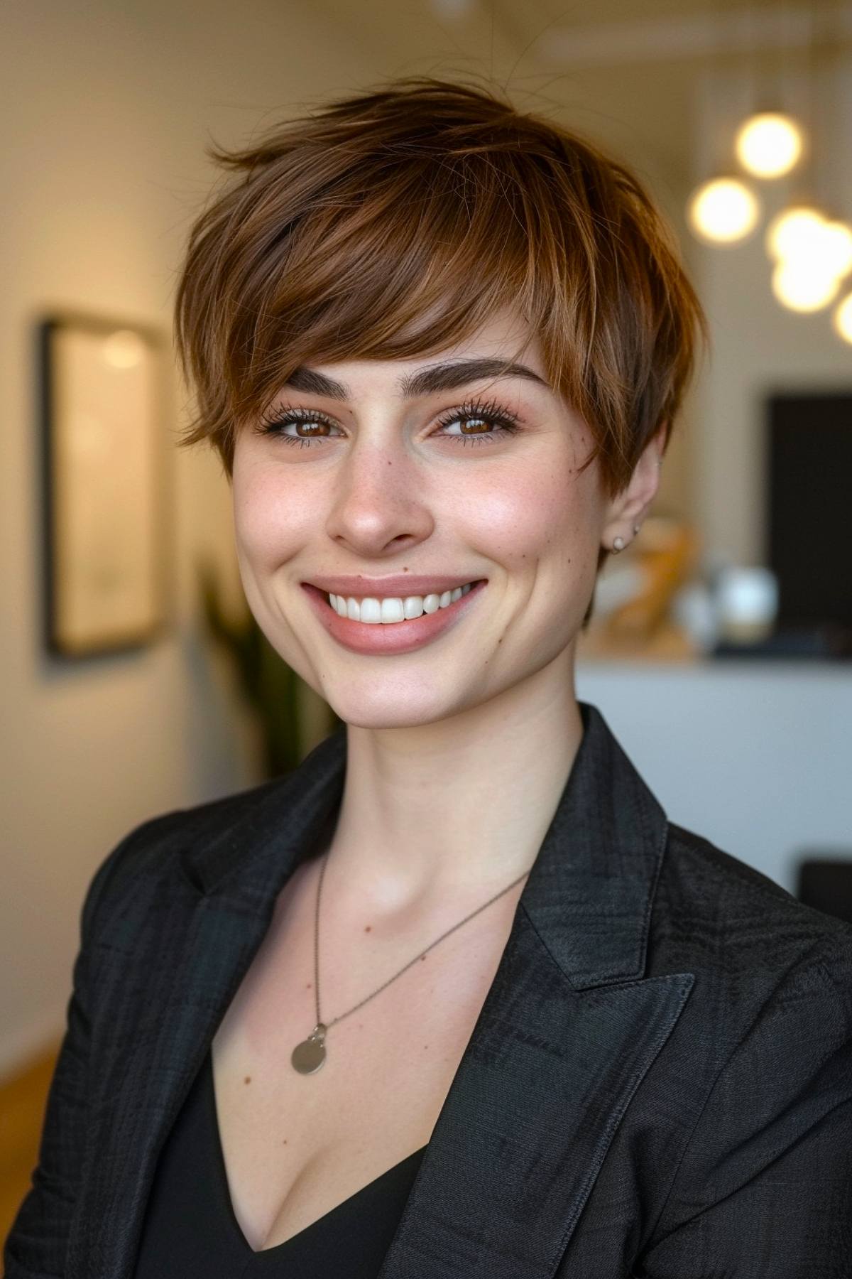 Layered long pixie cut with choppy layers for fine hair