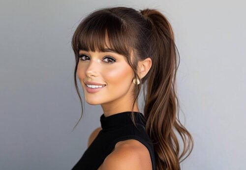 Chic ponytail with bangs