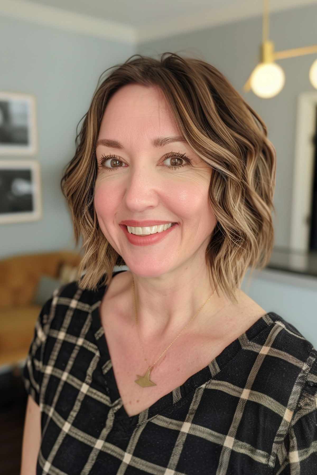 Woman with a chic short wavy bob hairstyle