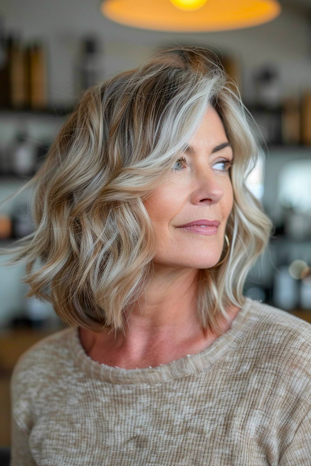 Short bob with winter blonde balayage highlights