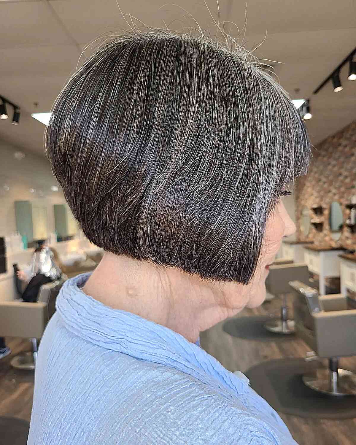 Chic Stacked Bob with Natural Hair Color and Layers for older women