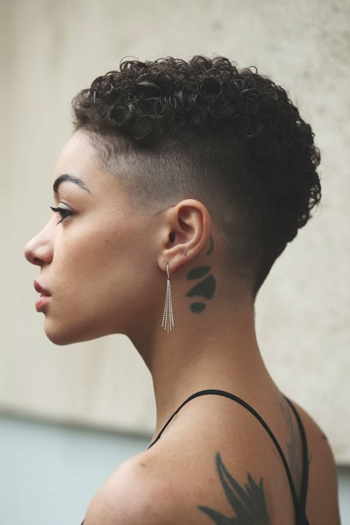 Undercut with defined curls and shaved sides for natural hair