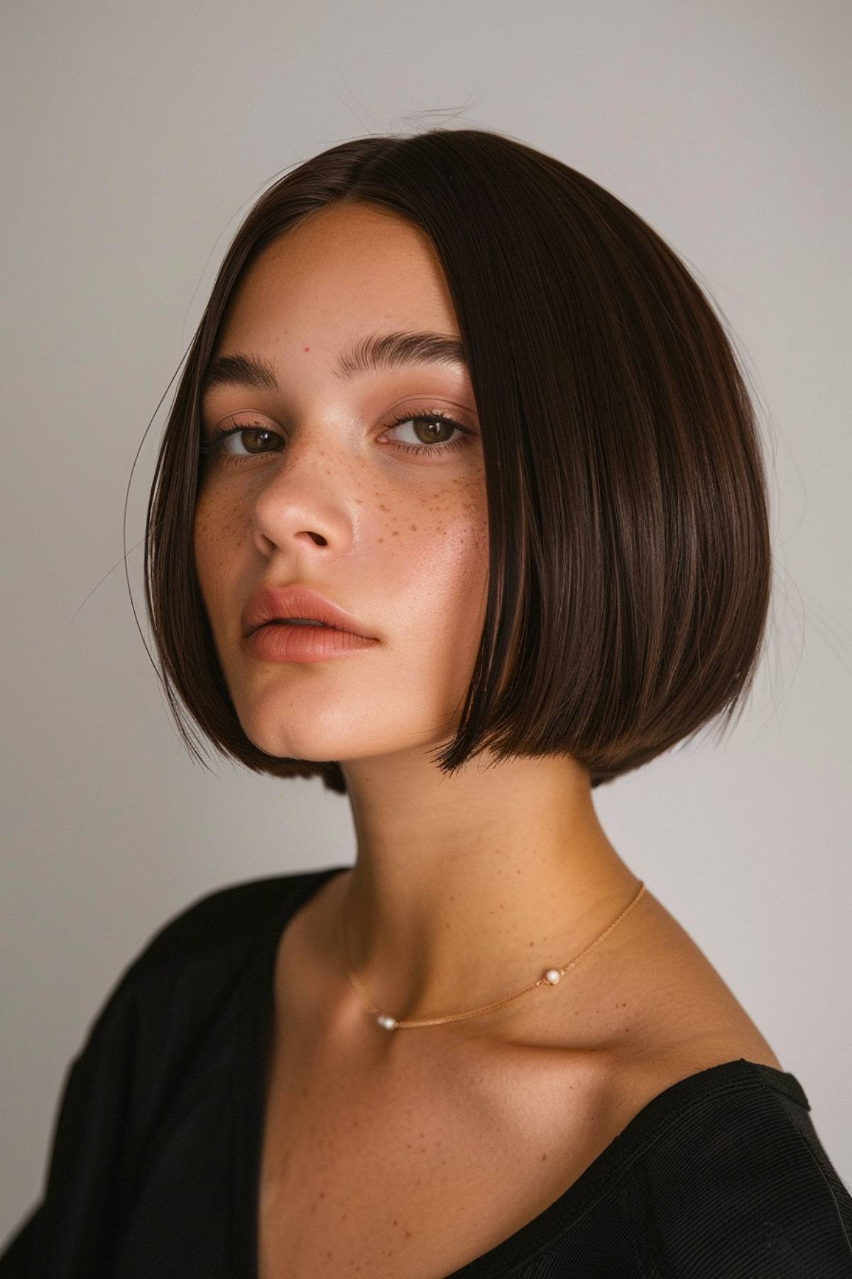 Sleek jaw-length bob with middle part for fine hair