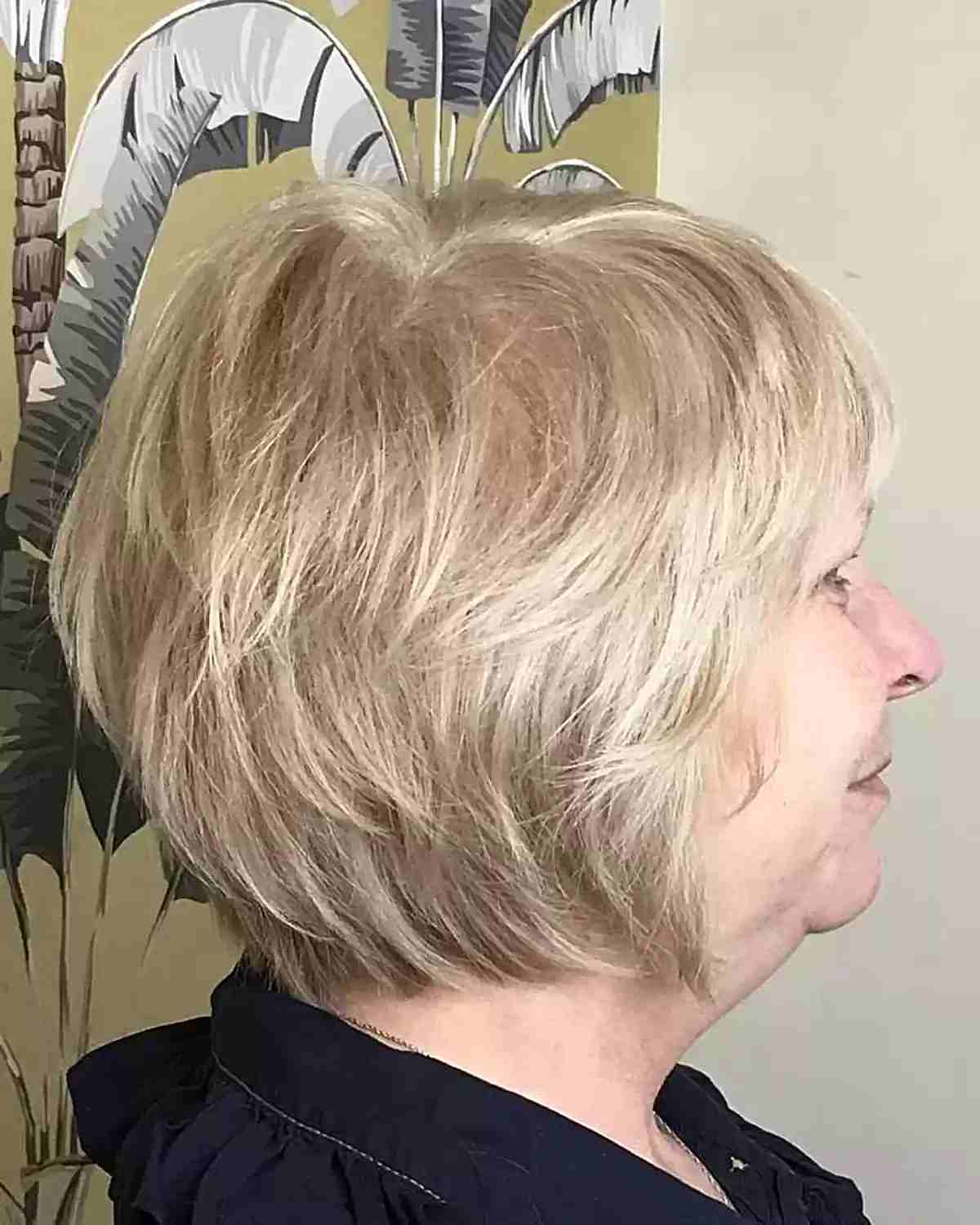 Chin-Length Blonde Pixie Bob with Wispy Layers for Older Women Over 60