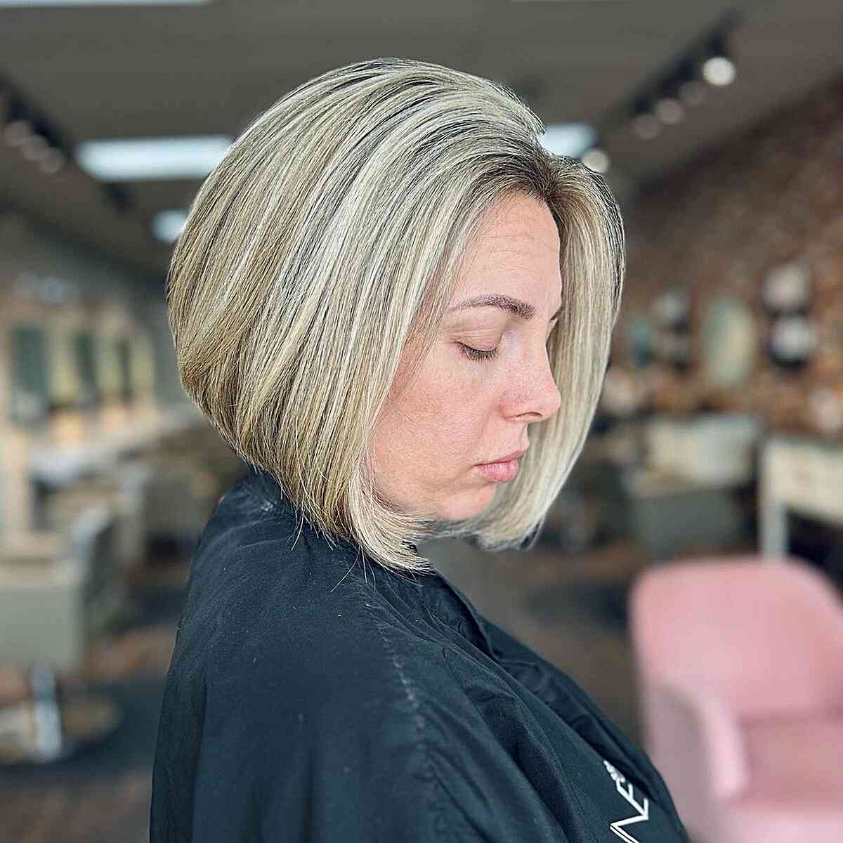 Chin-Length Blonde Round Angled Bob for Women Over 40