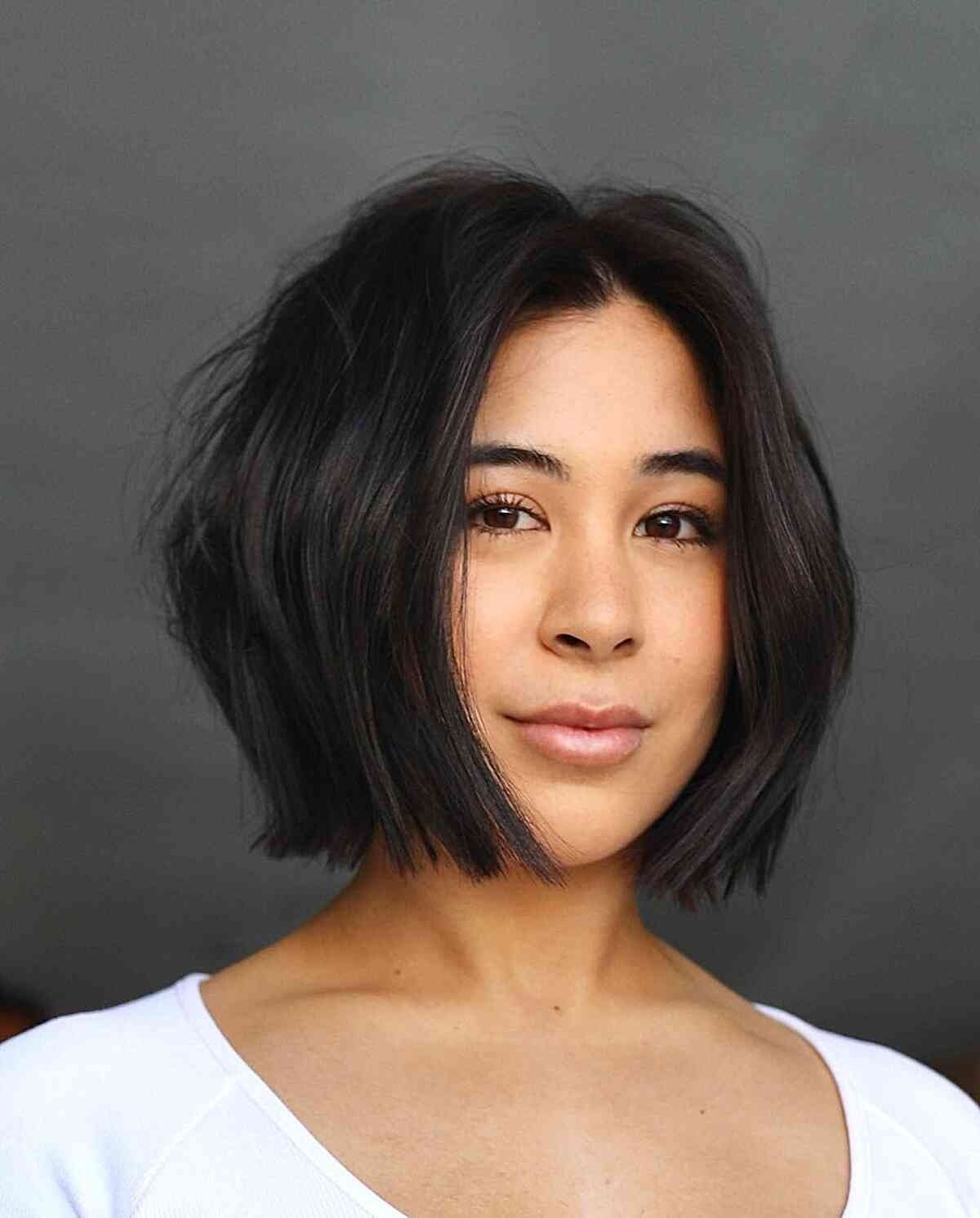 Chin-Length Blunt Cut Bob for Finer Hair and a middle part