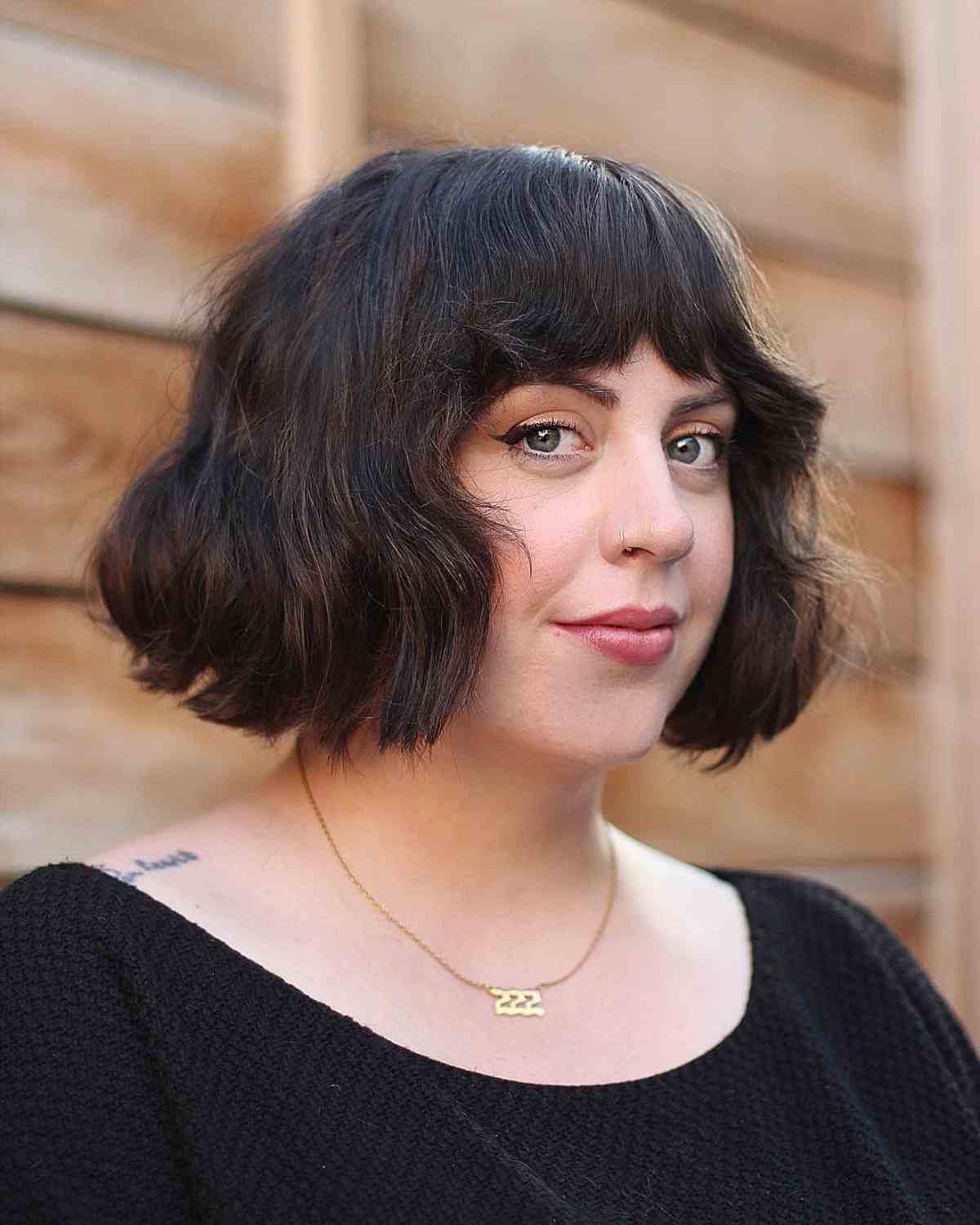 Chin-Length Bob with Bangs for Chubby Faces